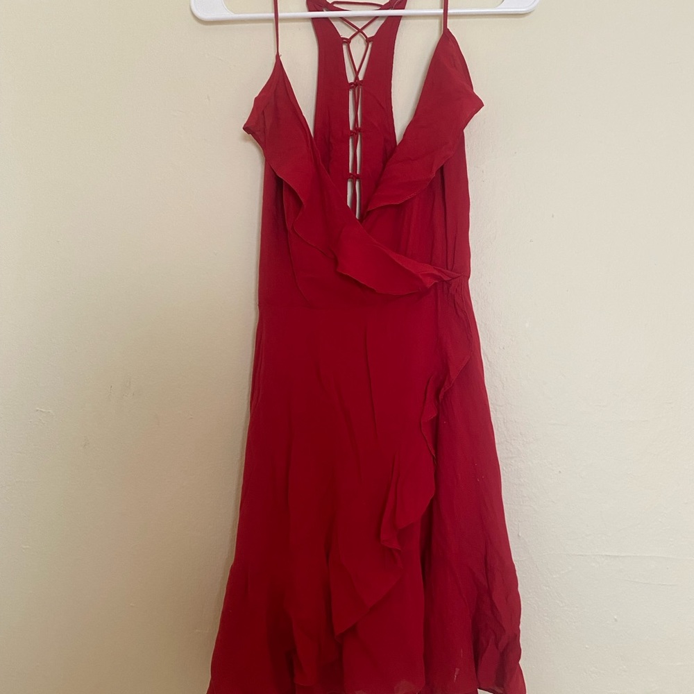 urban outfitters red ruffle wrap dress